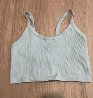 Ribbed Light Blue Crop Tank Top Size L thumbnail 1
