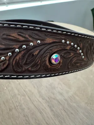 Nocona Western Belt Womens Scroll Nail Heads Leather Brown N320008502 Small thumbnail 3