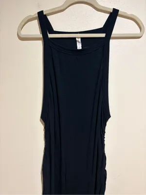Anthropologie Daily Practice Black Ribbed Ruched Sides Sleeveless Midi Dress XL thumbnail 4