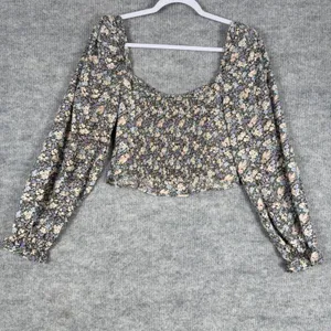 ASTR The Label Size-M Crop Top Brown Peach Floral Smocked Corset thumbnail 3