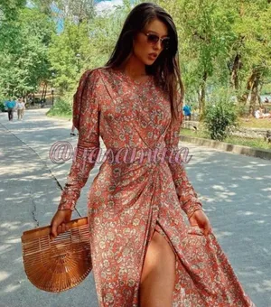 Zara FLORAL PRINTED DRAPED MIDI Flowy DRESS Long Sleeve Puff Shoulders Sz XS NEW thumbnail 3