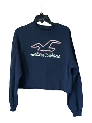 HOLLISTER Women’s Cropped Crewneck Sweatshirt Navy Blue Seagull Logo Size Small thumbnail 1