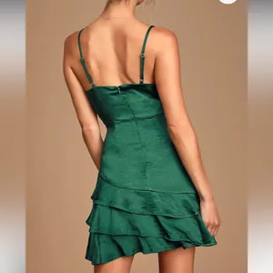Lulus Dreams Come True Emerald Green Satin Ruffled Mini Dress Size Medium NWT thumbnail 8