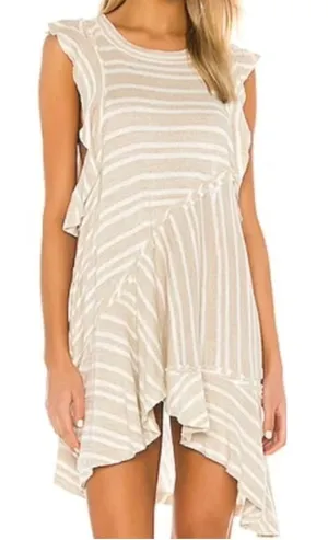 Free People Mini Dress Women Small Beige Stripe‎ Ruffle Sun Valley Boho Tunic thumbnail 1