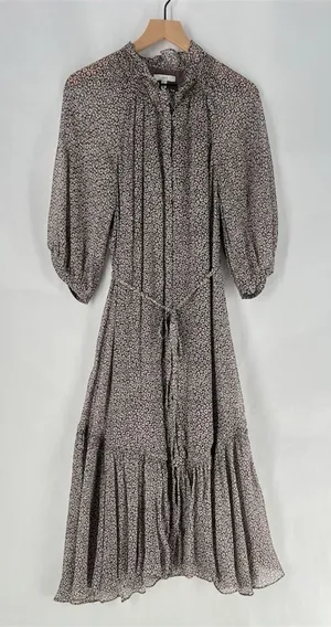 Joie‎ Sheer Silk Floral Button Front Tie Waist Dolman Puff Sleeve Midi Dress S thumbnail 1