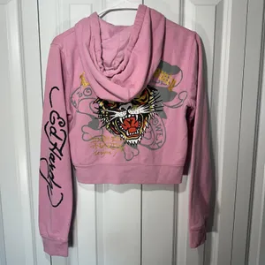 Ed Hardy Hoodie Womens Large Pink Love Kills Tiger Full Zip Cropped Sweatshirt thumbnail 7