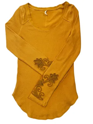 Free People Long-Sleeve Scoop Neck Top in Mustard thumbnail 2