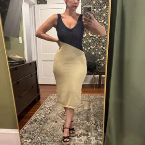 Toccin Blue Cream Crochet Midi Tank Dress SMALL Colorblock Knit Vacation $325 thumbnail 7