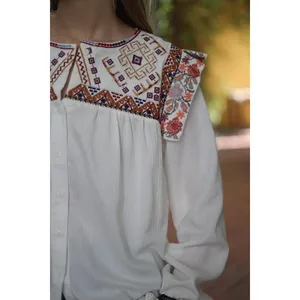 ANTIK BATIK Bernadette Embroidered Cotton Blouse White Boho Bohemian Small 38 thumbnail 5