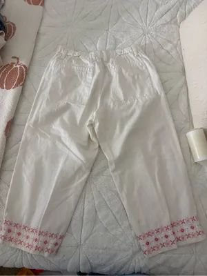 St. John's Bay Cream Capri Pants with Pink Embroidered Hem thumbnail 3