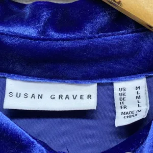 Susan Graver Velvet Tunic‎ Top Ruched Sleeve Button Down Shirt Size M thumbnail 5