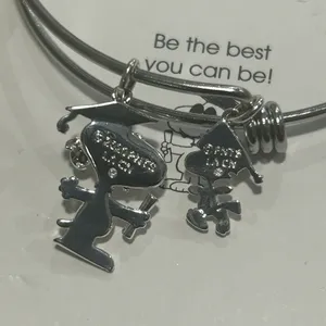 Peanuts Snoopy & Woodstock Graduation Stainless Steel adjustable Bangle Bracelet thumbnail 2
