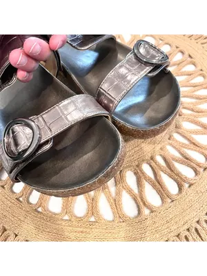 Anacapri Silver Leather Crocodile Slide Metallic Sandals EU 40 thumbnail 8