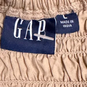 Gap Women Smocked Mini Dress Tan‎ Khaki Puff Sleeve Tiered Cotton L NEW thumbnail 5