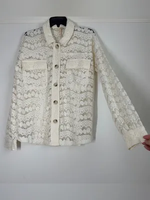 Mystree Lace Jacket Top Ivory Scalloped Button Down Size Medium NWT thumbnail 3