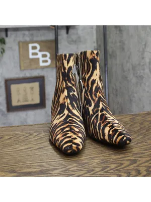 NWT A New Day Block Heel Ankle Boots 94568629 Tiger Print Brown Multi 8.5M thumbnail 4