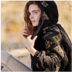 FP Movement by Free People Black Teddy Jacket with Patterned Sleeves thumbnail 9