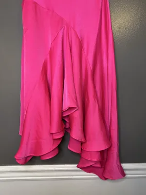 Anthropologie Skirt Womens XXS Pink Satin Asymmetric Ruffle Layered Long Party thumbnail 9
