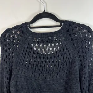 Anthropologie Maeve sweater‎ women's Medium blue white open fisherman knit work thumbnail 8