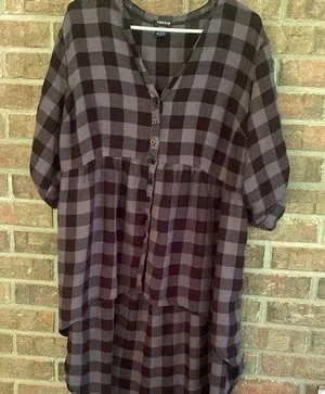 Torrid Black and Gray Plaid Button Down Tunic High Low Design thumbnail 1