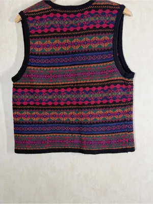 Erika Classics Women’s Vintage 90s Ramie Cotton Cardigan Vest in Fair Isle M thumbnail 6
