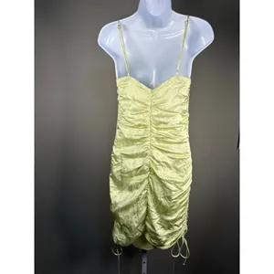Zara Satin Ruched Slip Midi Dress Lime Green Coquette‎ Party Date Night NWT thumbnail 7