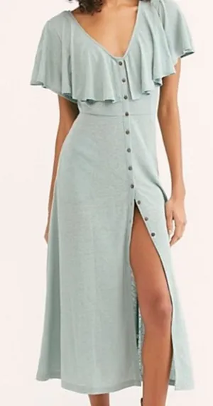 Free People Beach Sage Green Button-Front Maxi Dress with Flutter Sleeves Small thumbnail 1
