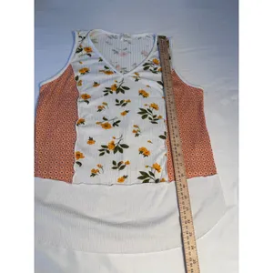 Ava James Womens Floral Mixed Media Ribbed V-Neck Tank Top White Orange Size M thumbnail 6