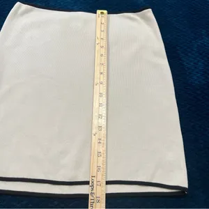 Mable Cream Skirt Black Trim‎ Stretch Ribbed Knit Mini High Rise Size L thumbnail 8