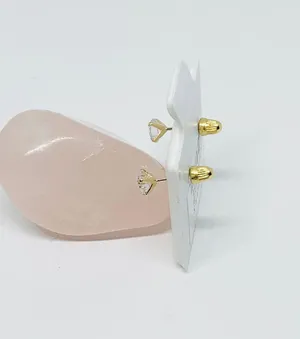 14k Gold Earrings White Screwback- Aretes En Oro De 14k thumbnail 3