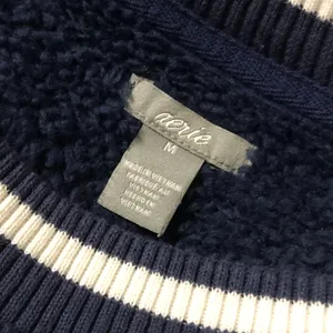 Aerie Navy Crewneck Striped Trim Sweatshirt thumbnail 3