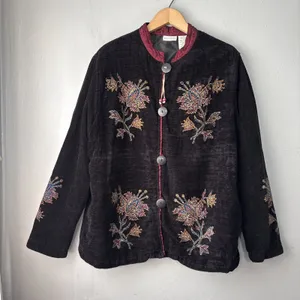 Victorian Chenille Jacket Size Medium 8 10 Black Whimsigoth Regency Asian Floral thumbnail 1