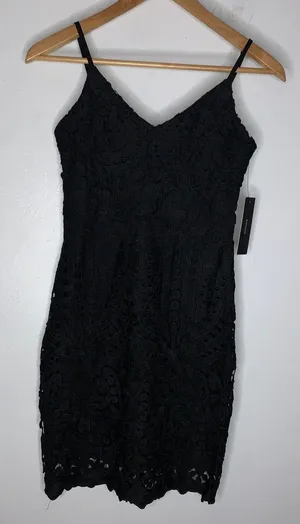 Lulus Black Lace Applique Spaghetti Strap Bodycon Dress Lulus Xs‎ CP0133 thumbnail 1