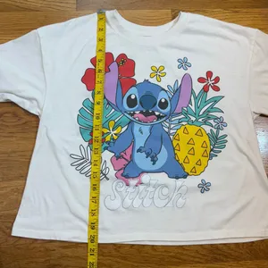 Disney Stitch Large Printed White Tropical Trendy Casual Short Sleeve T-Shirt thumbnail 4