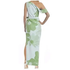 Jewel Badgley Mischka New One Shoulder Floral Belted Maxi Column Dress Size 2 thumbnail 2
