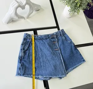 Zara High-Waisted Asymmetric Denim Skort - Light Wash - Size XS thumbnail 3