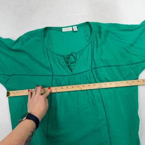Chico's Size 3 XL Blouse Peasant Boho Green Crochet Trim Rayon Short Sleeve Top thumbnail 9