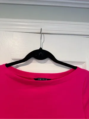 NWOT LRL Lauren Ralph Lauren Size S Pink Boat Neck Cuffed Sleeve Top Cotton thumbnail 2