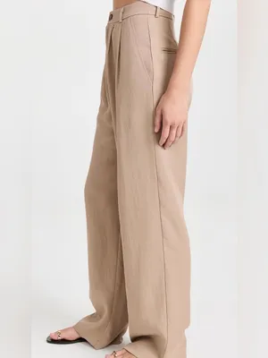 Reformation Mason Wide-Leg‎ High-Rise Trousers Pants in Beige Tan Size 8 thumbnail 3