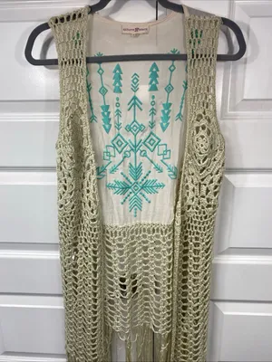 Altar’d State Duster Cardigan Boho Fringe Crochet Embroidery Hippie Festival S/M thumbnail 7