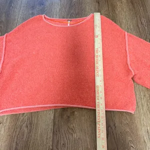 Free People Coral Orange Textured Knit Boxy‎ Cropped Bardot Sweater Womens Small thumbnail 3