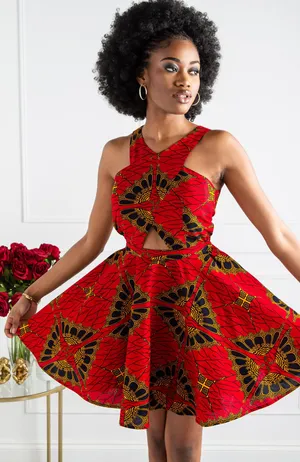 Laviye NWOT Red Ankara Cross Front Mini Length Dress thumbnail 1