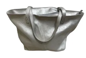 Bath & Body Works Silver Snakeskin Tote Bag Zipper Metallic Faux Leather Purse thumbnail 1