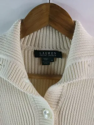 LRL Ralph Lauren M Ribbed Creme Cotton Pullover Sweater in Off-White thumbnail 5