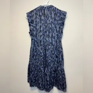 Anthropologie Jenee Tiered Tunic Dress Blue Leopard Print Sz XS thumbnail 10