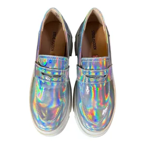 Steve Madden Lawrence Holographic Platform Loafers Chunky Silver Kids 5 Womens 7 thumbnail 6