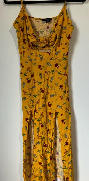 TOXIK Yellow Floral Summer Sundress Tie Front Double Slit Size Small thumbnail 1