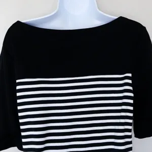 Lauren Ralph Lauren Sheath‎ Dress Women Size L Black White Striped Belted Cotton thumbnail 14