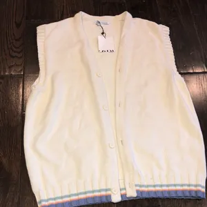 Zara knit preppy button down sweater cardigan sleeveless size large new with tag thumbnail 2
