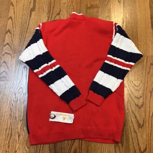 Vintage 90s‎ Lizsport Varsity Cardigan Sweater LC Red Navy Striped NWT Medium thumbnail 2